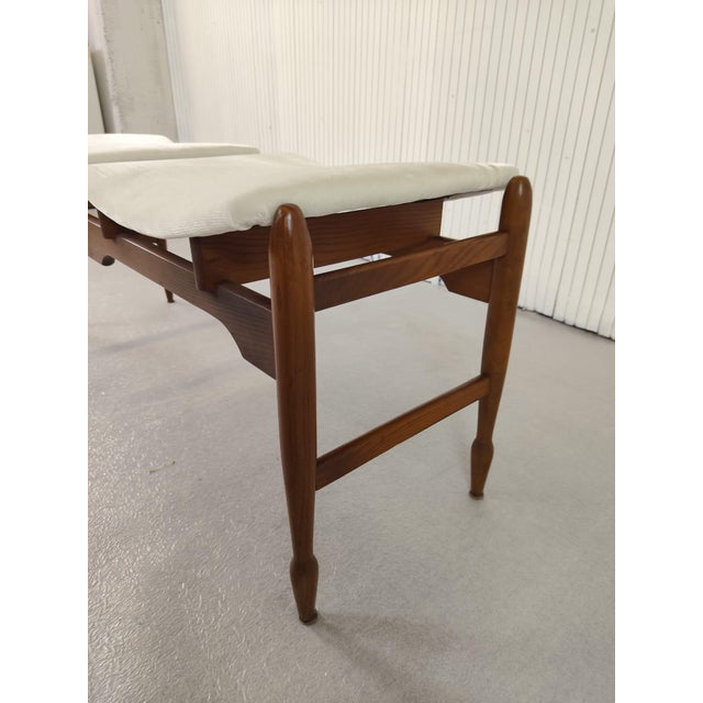 1950s Vintage Brown and White Wooden Bench, 1950 For Sale - Image 5 of 6