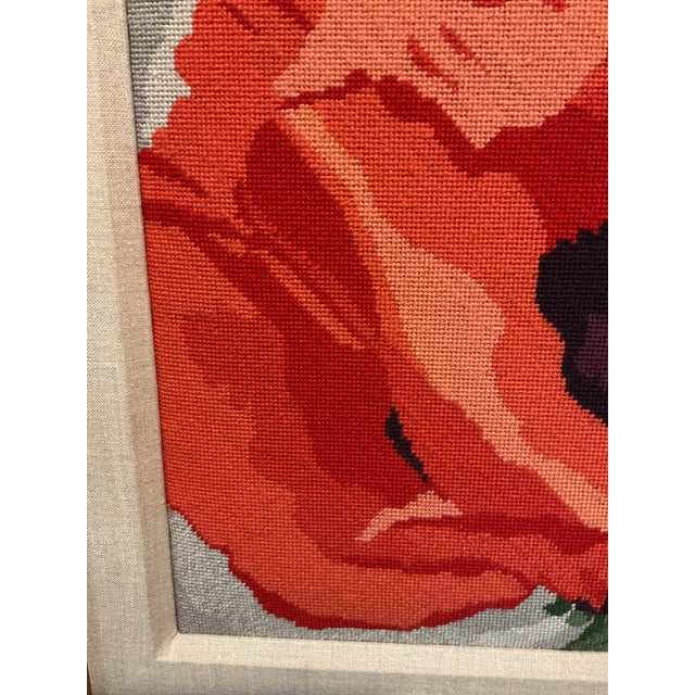 1980s Vintage Poppy Needlepoint Matted and Framed For Sale - Image 5 of 12