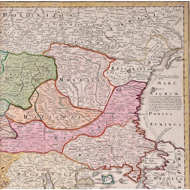 Traditional Johann Baptist Homann Danube River, Italy, Greece and Croatia: A Hand-colored 18th C. Homann Map, 1728 For Sale - Image 3 of 12