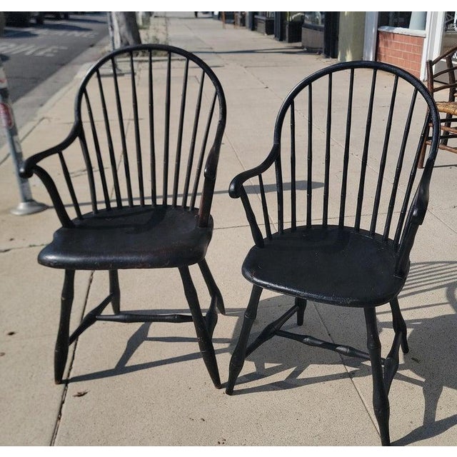Folk Art Collection of Three Painted 19Thc Philadelphia Windsor Chairs -3 For Sale - Image 3 of 11