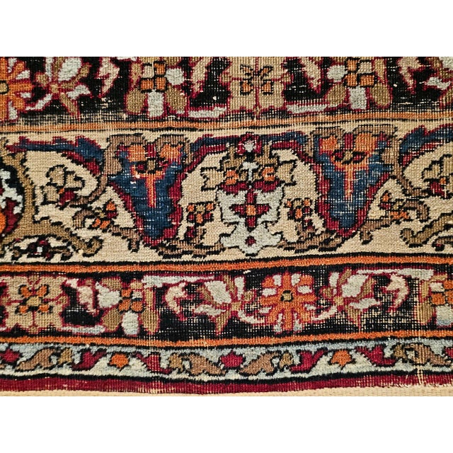 19th Century Persian Kashan Rug, Hand-Knotted Wool, Medallion Floral Design, Red & Navy, 4x7 For Sale - Image 4 of 18