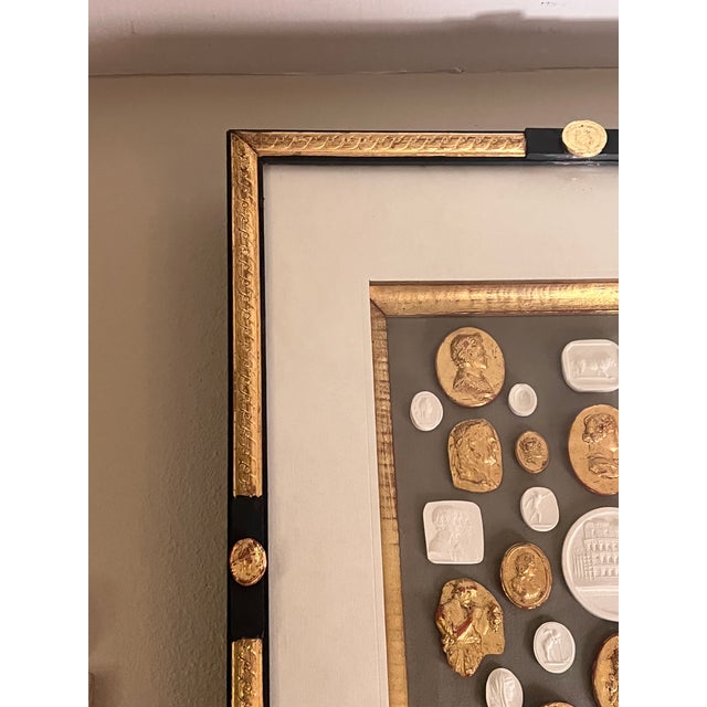 Late 20th Century Fine Large Neoclassical Revival Shadow Box With Grand Tour Gilded & Plaster Intaglio Set For Sale In Palm Springs - Image 6 of 11