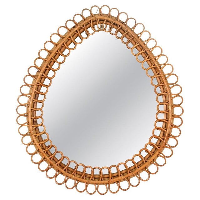 Large Teardrop Mirror in Curved Rattan and Bamboo by Franco Albini, Italy, 1960s For Sale - Image 14 of 14