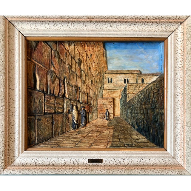 Sculpture Materials Manobla, Vintage Jerusalem Western Wall Relief Sculpture Model Diorama Painting Judaica, c.1950's For Sale - Image 7 of 13