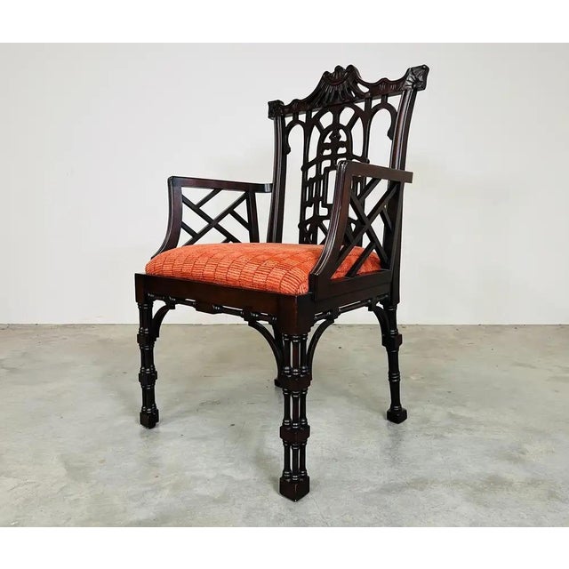 Wood George III Mahogany 'Chinese' Open Armchairs After Thomas Chippendale Circa 1960 For Sale - Image 7 of 10