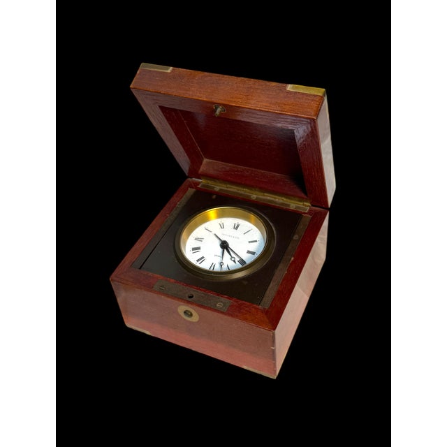 Early 20th Century A Tiffany & Co. Swiss Brass Mounted Mahogany Cased Desk Timepiece For Sale - Image 5 of 10