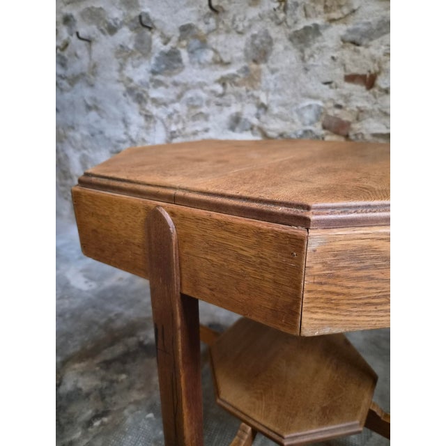 Antique Art Deco Amsterdam School Oak Side Table, 1935 For Sale - Image 4 of 17