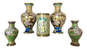 Mid 20th Century Chinese Cream Cloisonne Vase Collection - 5 Items