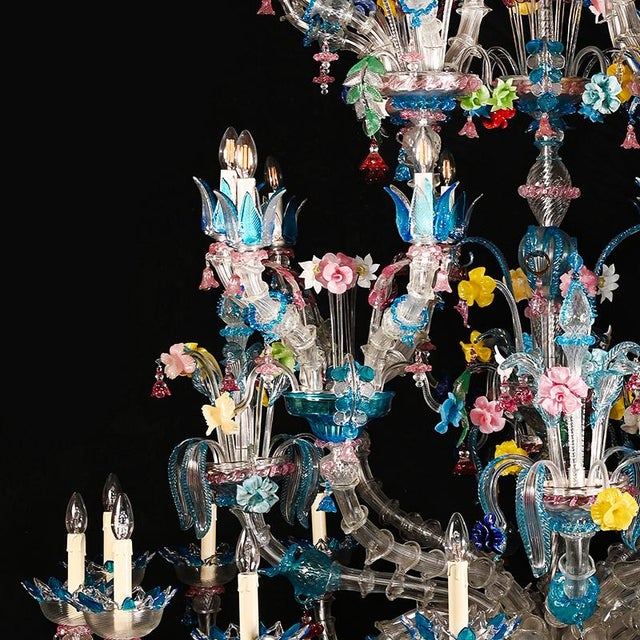 Murano Glass Chandelier with Multicolored Crystal in the style of Rezzonico, 1930s For Sale - Image 4 of 10