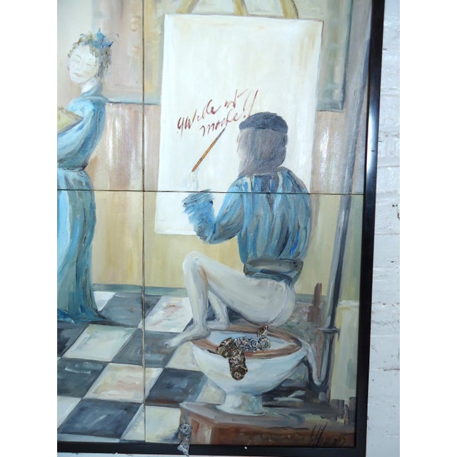 Textile 1960s Modern Painting of an Artist Painting For Sale - Image 7 of 13