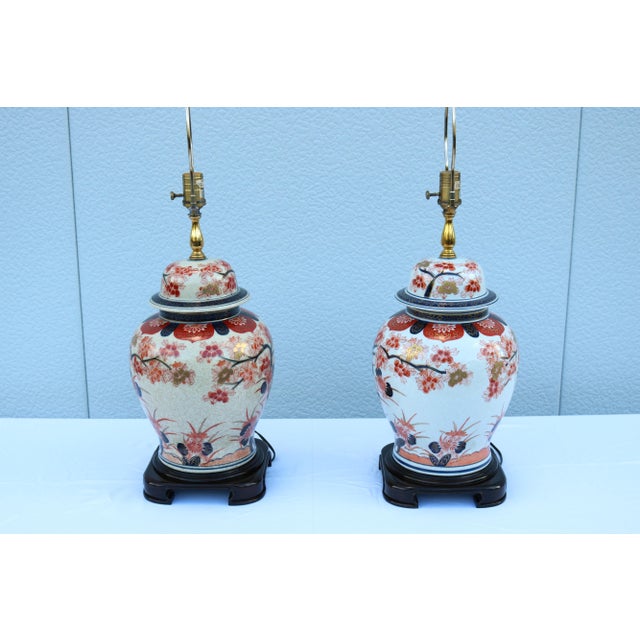 Late 20th-Century Wildwood Japanese Imari Porcelain Ginger Jar Table Lamps, a Pair For Sale - Image 9 of 18