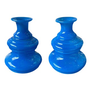 French Opaline Blue Vases - a Pair For Sale