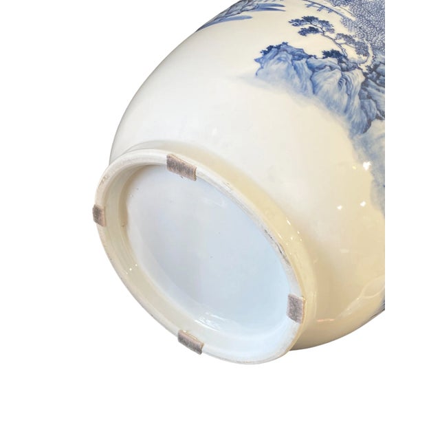 Large Chinoiserie Blue and White Vase 24.75" H For Sale - Image 9 of 10