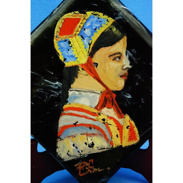 20th Century, Ceramic Tile, Woman in Sardinian Costume, by c.i.s.a. Sassuolo, Style E. Altara., 1950s For Sale - Image 4 of 13