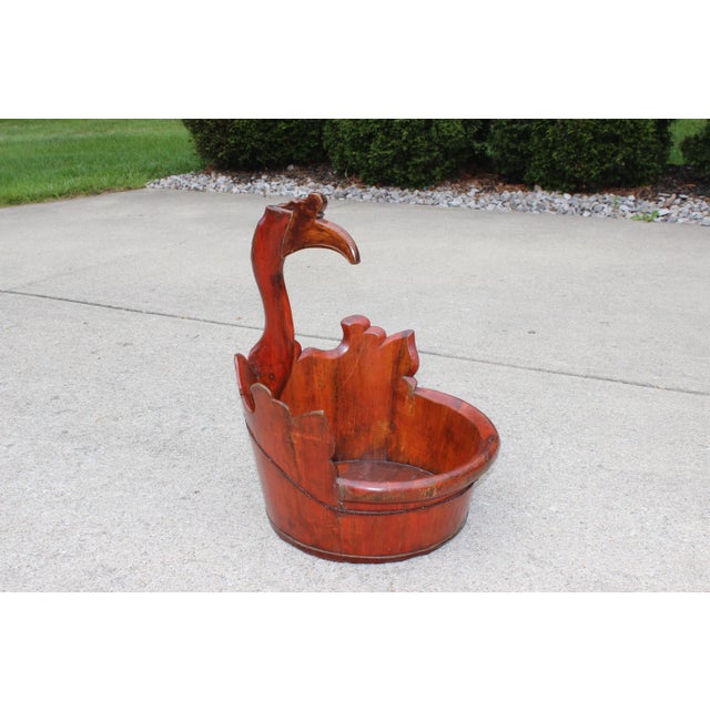 Early 20th Century Antique Asian Chinese Carved Wood Swan Bucket For Sale - Image 5 of 6
