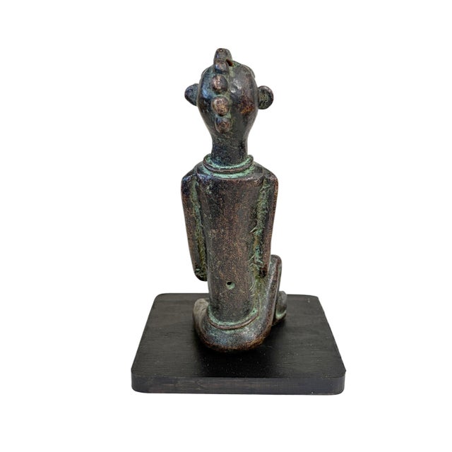 Vintage Benin Bronze of a Seated Female Nigeria African 6.25" H W/Stand For Sale - Image 4 of 5