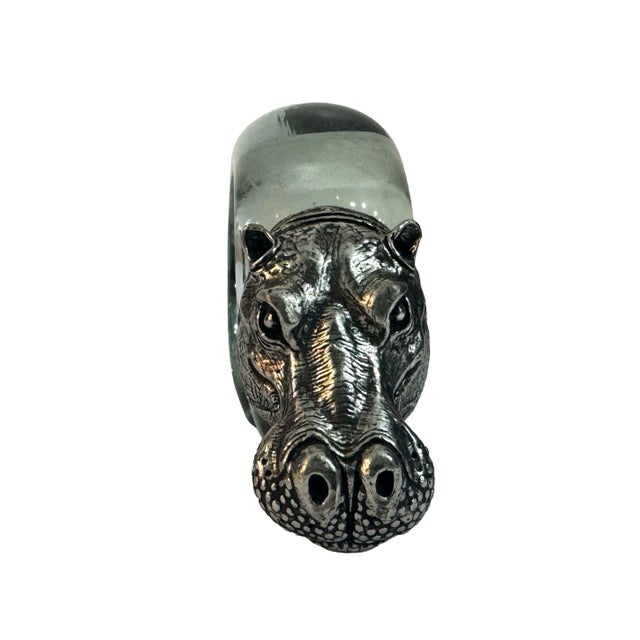 Vintage Safari African Wildlife Animals Handblown Glass & Pewter Napkin Rings - Set of 8 For Sale - Image 17 of 18
