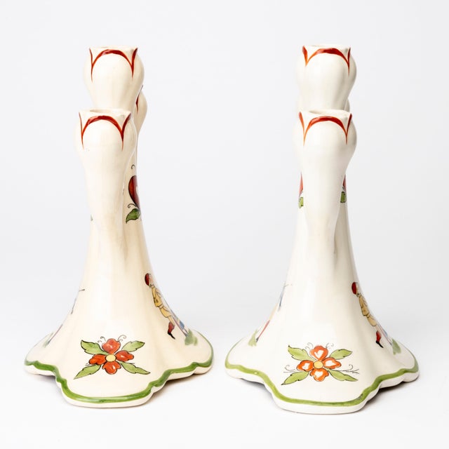Rörstrand Daldansen Folk Art Candelabra Pair, Swedish Mid-Century For Sale - Image 9 of 12