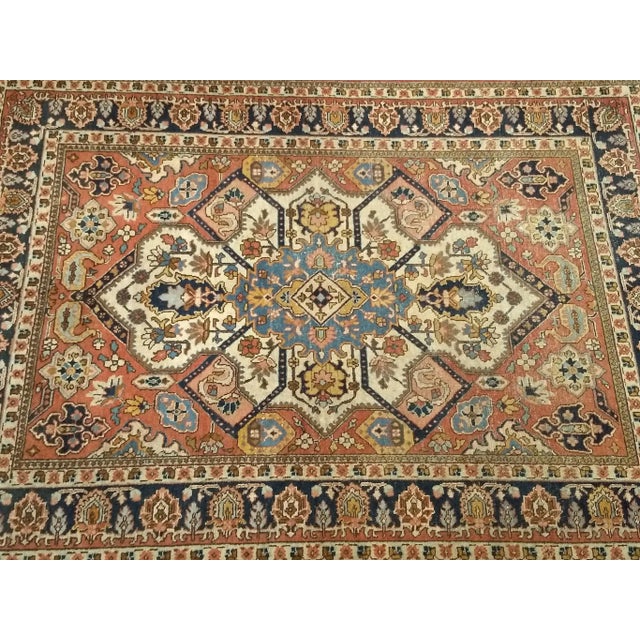 Vintage Persian Tabriz Area Rug, Handwoven Heriz Serapi Geometric Pattern, Ivory & Red, 5’ X 6’ For Sale - Image 10 of 11
