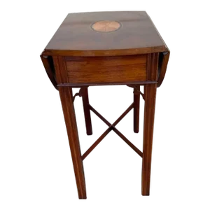 Baker Furniture Chippendale Style Mahogany Marquette Inlaid Drop Leaf Table. Pembroke Table