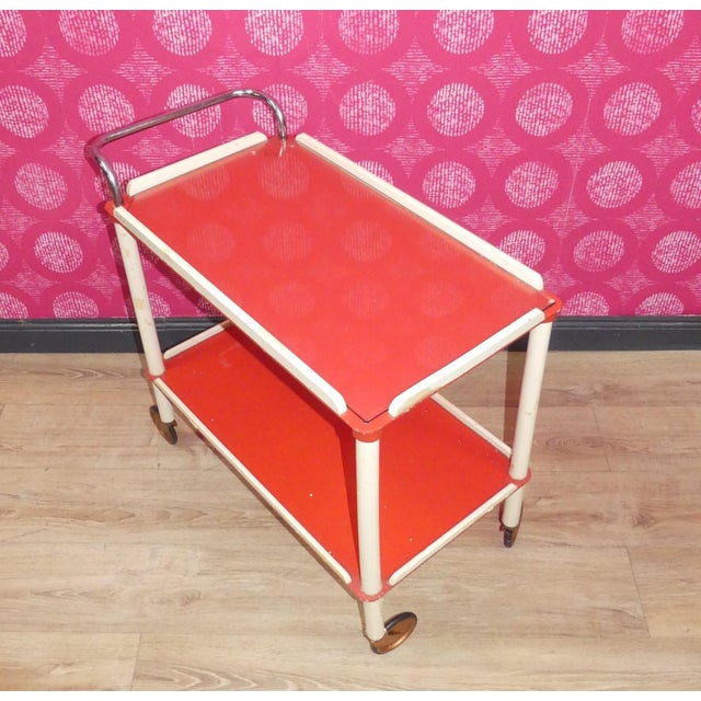 Vintage Bar Cart Tea Cart Red-White Dinette, 1970s For Sale - Image 13 of 13
