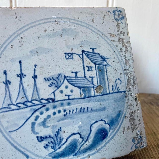 Antique Hand Painted Blue and White Tile from Delft, 1770, in Good conditions. Designed before 1890