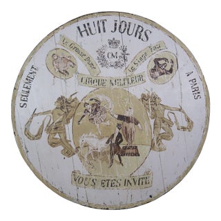 Early 20th Century Antique French Circus Advertisement Painted Oak Medallion Sign For Sale