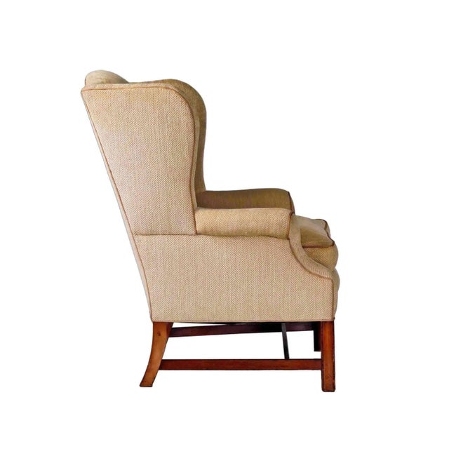 Late 20th Century Wingback Armchair With Custom Herringbone Upholstery For Sale - Image 5 of 8