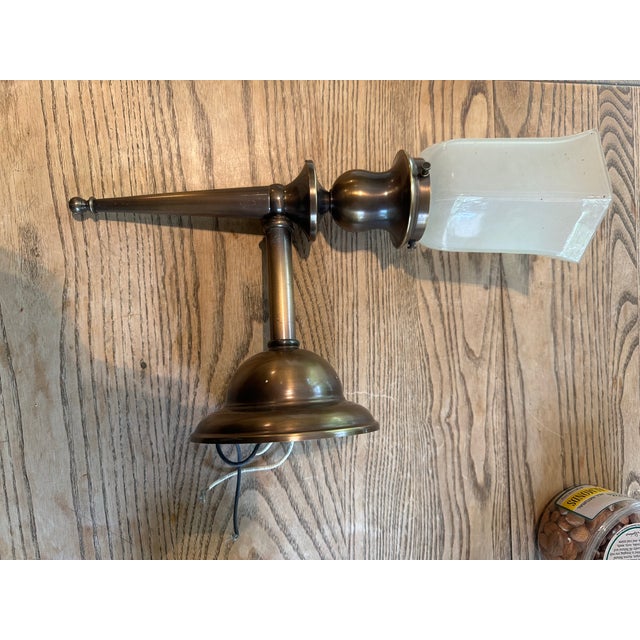 Vintage Brass Wall Sconce With Vintage Frosted Shade For Sale In New York - Image 6 of 6