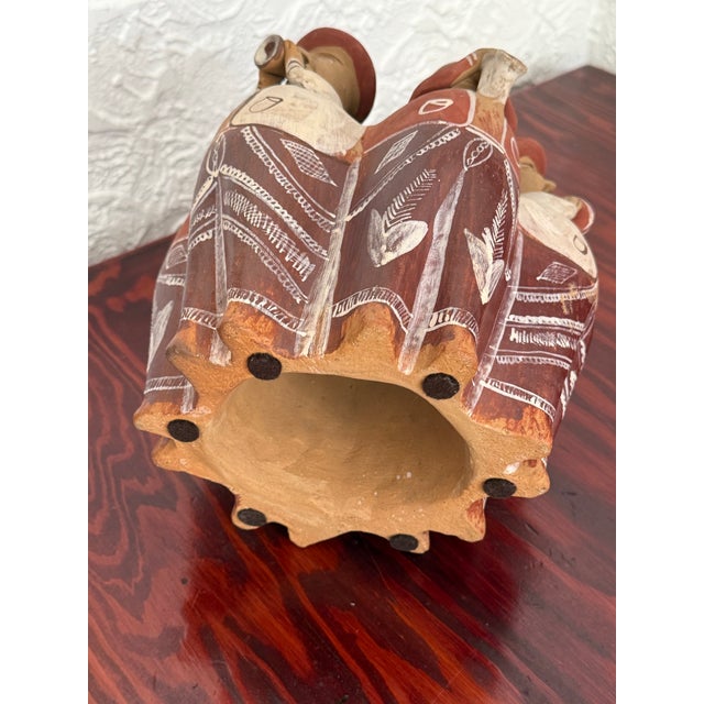 Terra Cotta Vintage Peruvian Quinua Style Terracotta Folk Art Sculpture of Andean Musicians For Sale - Image 8 of 9