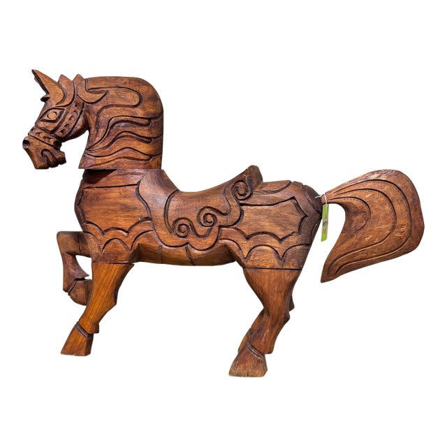 Monumental Wood Carved Witco Style Free Standing Horse For Sale