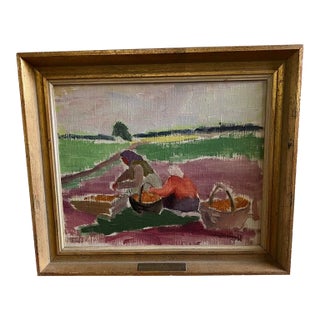 1950s Mid- Century Modern Swedish Oil Painting - The Yield by Gillis Magnusson For Sale
