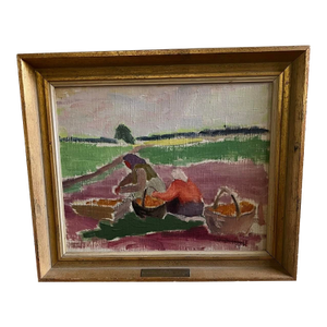 1950s Mid- Century Modern Swedish Oil Painting - The Yield by Gillis Magnusson