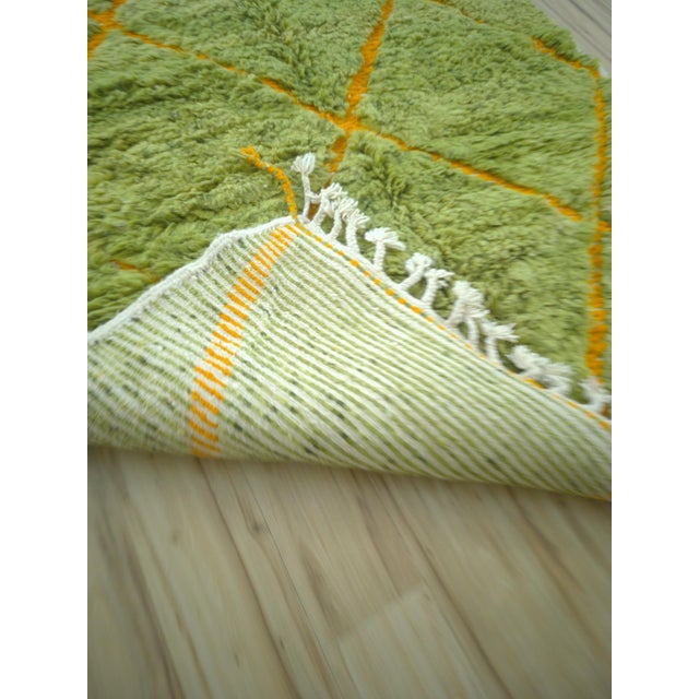 Bright Green Lime Green Diamond Wool Moroccan Beni Ourain Rug For Sale - Image 8 of 12