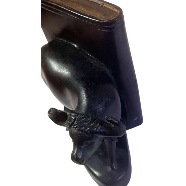 Wood Exceptional Antique Carved Polychrome Water Buffalo Bookends, Pair.. For Sale - Image 7 of 8