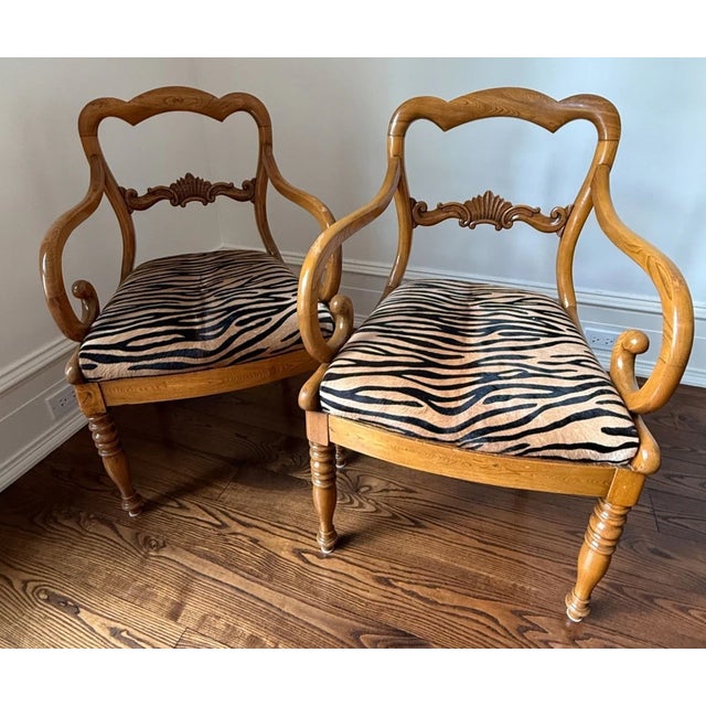 Karl Johan Antique Karl Johan Biedermeier Style Tiger Print Arm Chairs - A Pair For Sale - Image 4 of 12