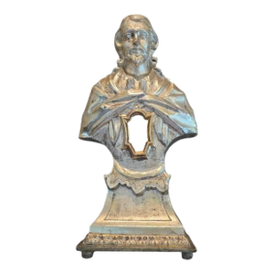 Large Antique Italian Baroque Silver Leaf Religious Altar Reliquary Bust Carving