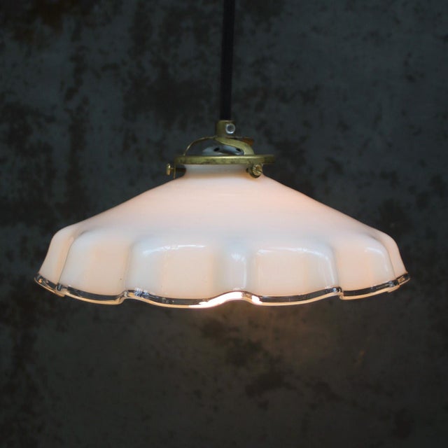 Mid-Century Modern French White Opaline Glass Pendant Lamp For Sale - Image 3 of 7