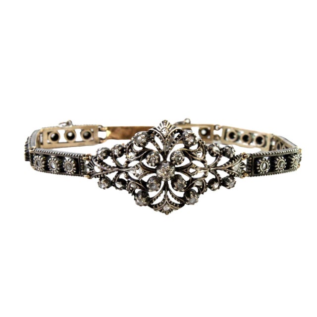 Art Deco Gold and Silver Bracelet with Central Brilliant-Cut Diamond and Diamond Chips For Sale - Image 11 of 11