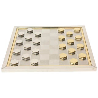 Vintage Romeo Rega Brass and Chrome Plated Sculptural Checkers Game, 1970's, Restored, Italy For Sale