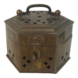 Vintage Hand-Hammered Brass Hexagonal Incense Censer Box For Sale