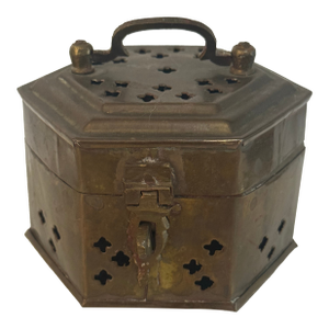 Vintage Hand-Hammered Brass Hexagonal Incense Censer Box