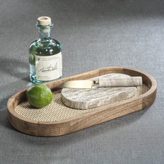 Albora Marble Cutting Board with Knife, Beige Travertine For Sale - Image 4 of 6