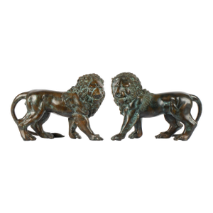 19th Century Neoclassical Bronze Lion Sculptures With Aged Patina