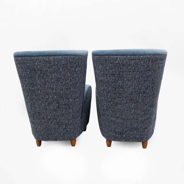 Blue Italian High-Back Armchairs in Blue Velvet and Chenille attributed to Paolo Buffa, 1950, Set of 2 For Sale - Image 8 of 10