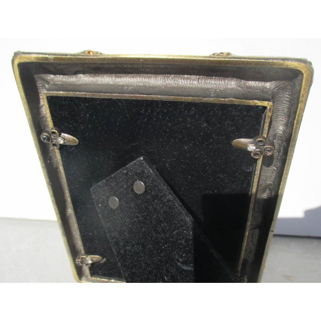 1980s Vintage Enamel and Jeweled Brass Photo Frame For Sale - Image 5 of 5