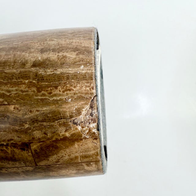 Vintage Modern Stone Candleholder Onyx Stone Marbled Brass Hollywood Regency For Sale - Image 11 of 11