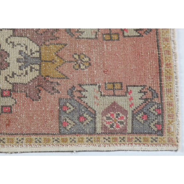 Vintage Turkish Wool Door Mat – Medallion & Mustard Floral Border - 1' 10'' X 3' 5'' For Sale In Tampa - Image 6 of 10