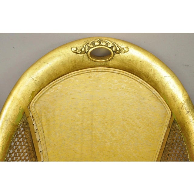Hollywood Regency Vintage Italian Hollywood Regency Gold Gilt Barrel Back Cane Lounge Chairs, Pair For Sale - Image 3 of 12