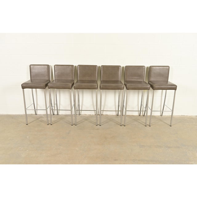 Mid-Century Modern Steelcase Coalesse Modern Leather and Chrome Bar Stools, Set of Six For Sale - Image 3 of 13